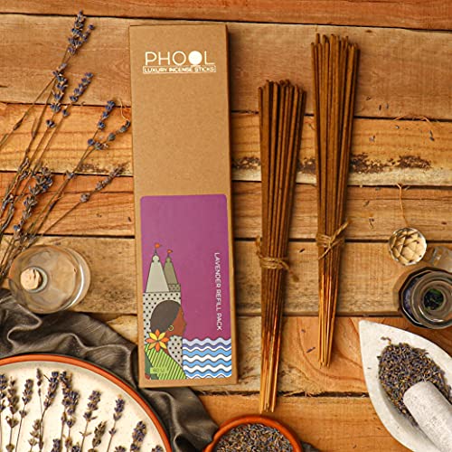 Image of Phool Luxury Incense Lavender Refill Pack - 80 Organic Charcoal & Sulphur-Free Agarbatti (200g), Relaxation & Sleep Aroma, Aromatherapy