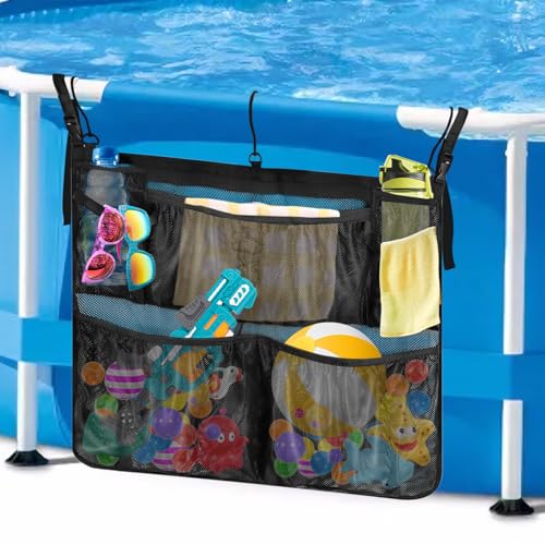 Cyiecw Pool Aufbewahrungstasche mit 3 Haken Abnehmbar Pool Aufbewahrungskorb Multifunktionaler Gartenpool Organizer Aufbewahrungsbox Seitenkorb Pool Zubehör für Aufstellpool und Badezimmer