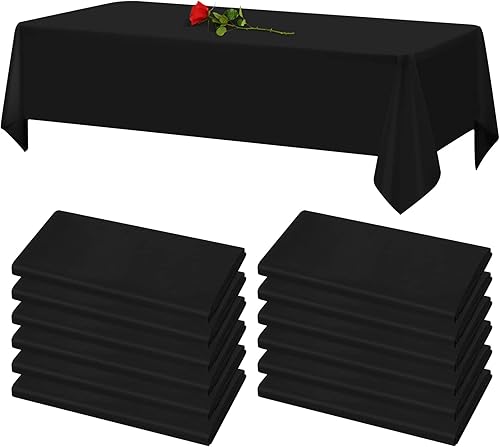 Paquete de 12 manteles rectangulares negros para mesas rectangulares, resistentes a las manchas y a las arrugas, lavables, de poliéster, de 60 x 102