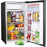 Upstreman 3.2 Cu.Ft Mini Fridge with Freezer, Single Door Mini Fridge, Dorm Fridge, Adjustable Thermostat, Mini Refrigerator for Bedroom, Office, Dorm, Black-BR321