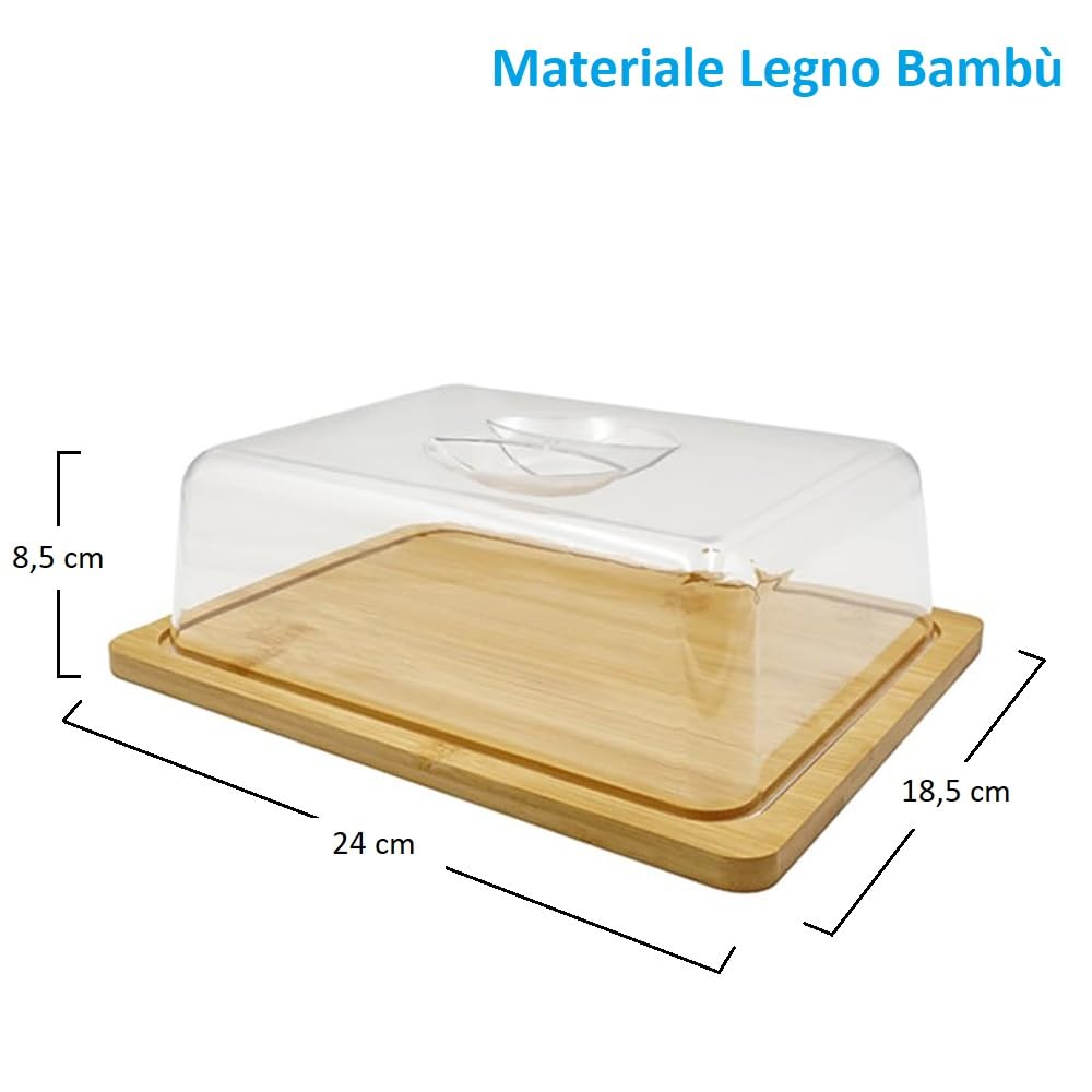 Paluplus Tagliere Rettangolare in Legno di bambù con Coperchio, Misura 24x18,5x8,5 cm, Vassoio con Maniglia, Piatto da servita per Formaggi, Salumi, Snack, Aperitivo -5998F