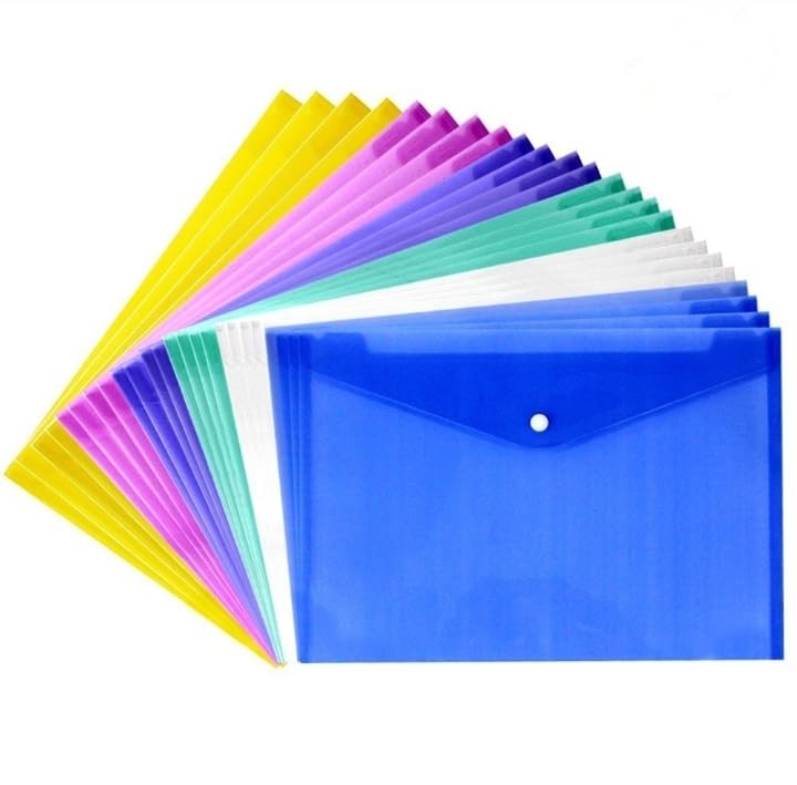 Image of ADA Envelope Design Document Certificates File Folder Bag Multicolor Holder Storage Case Snap Button Folder Clear Plastic Container for A4, FS Legal Size Papers Stationery (Pack of 5)