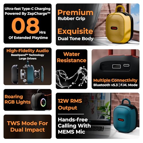 TRIGGR Roar 12 Portable Bluetooth Speaker, 12W, Blue Midnight Sun - Image 3