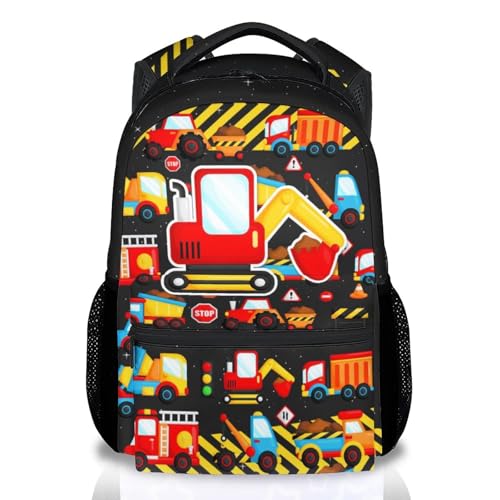 CUSPCOD Toddler Boys Backpack Excavator Bookbag for Kids; 17 Inch Construction Truck School Bag with Reinforced Handles for Kindergarten Preschool Students