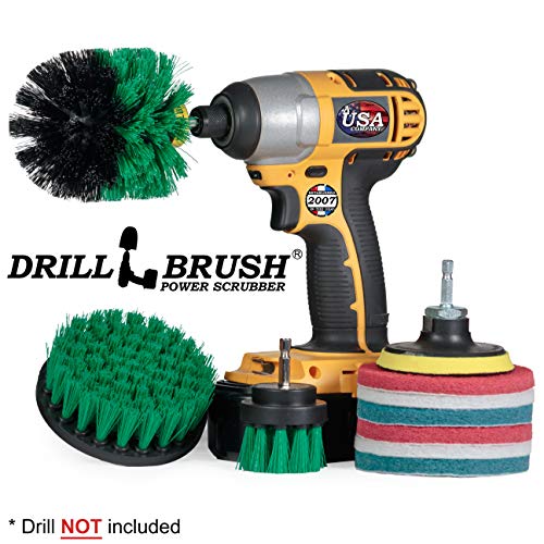 Image of Drillbrush Kitchen Cleaning Supplies - Stove & Oven Rack Cleaning Brush Kit | Whole Household Scrubbing Pads and Medium Stiffness Brushes - Sink, Tile, Laminate, Vinyl, Pan & Countertop Scrubber