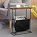 MyGift 21-Inch Modern Narrow Living Room End Table with Solid Burnt Wood Tabletop and Black Metal Frame, Bedroom Nightstand Side Table with Magazine Holder Sling
