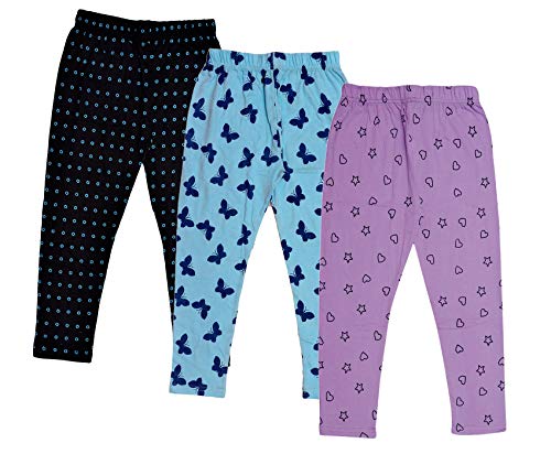 Image of IndiWeaves Girls Regular Fit Cotton Leggings (71800-080911-IW-B-P3-24 Black, Purple, Blue 4 Years-5 Years)
