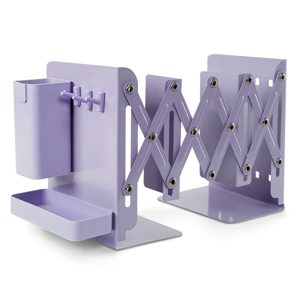 Kexpery Purple Retractable Desktop Bookstand Vertical Table Bookshelf File Sorter Rack