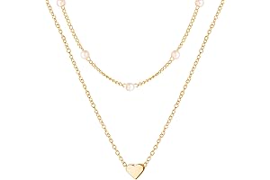 2 Pcs Gold Layered Heart Necklace Pendant, 14K Gold Plated Layered Freshwater...