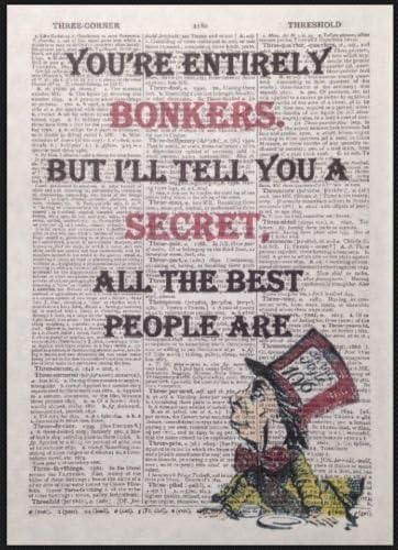 ParksmoonprintsMad Hatter Alice in Wonderland Bonkers Quote Print Vintage Dictionary Page Picture Art