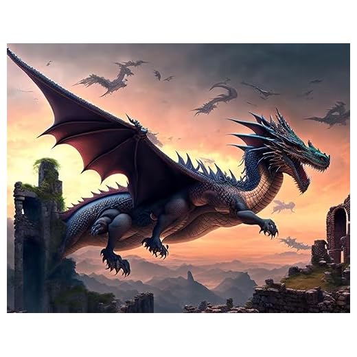 AgaaTi Impresiones De Lienzo Impresión ArtíStica Dragones volando sobre ruinas antiguas arte de fantasía hiperrealista para la decoración de la sala de estar 60x90cm