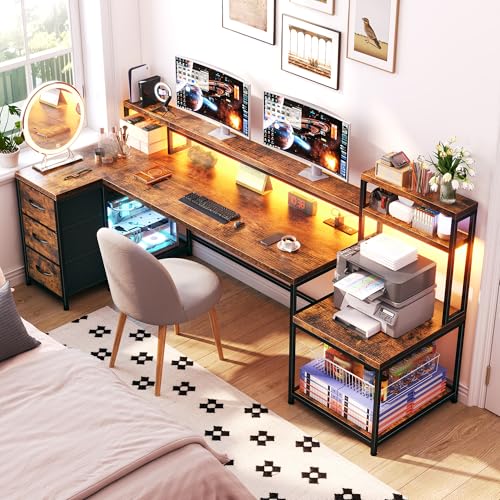 EnHomee71 L Shaped Computer Desk with Drawers,Printer Shelf for Home Office