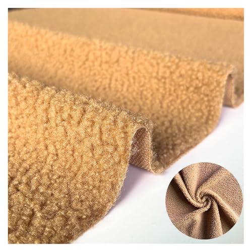 Tejido de lana gruesa de 160 cm x 100 cm, vellón coral de felpa, ligera elasticidad, forro de costura, abrigo, prendas de vestir, accesorio(Light brown)
