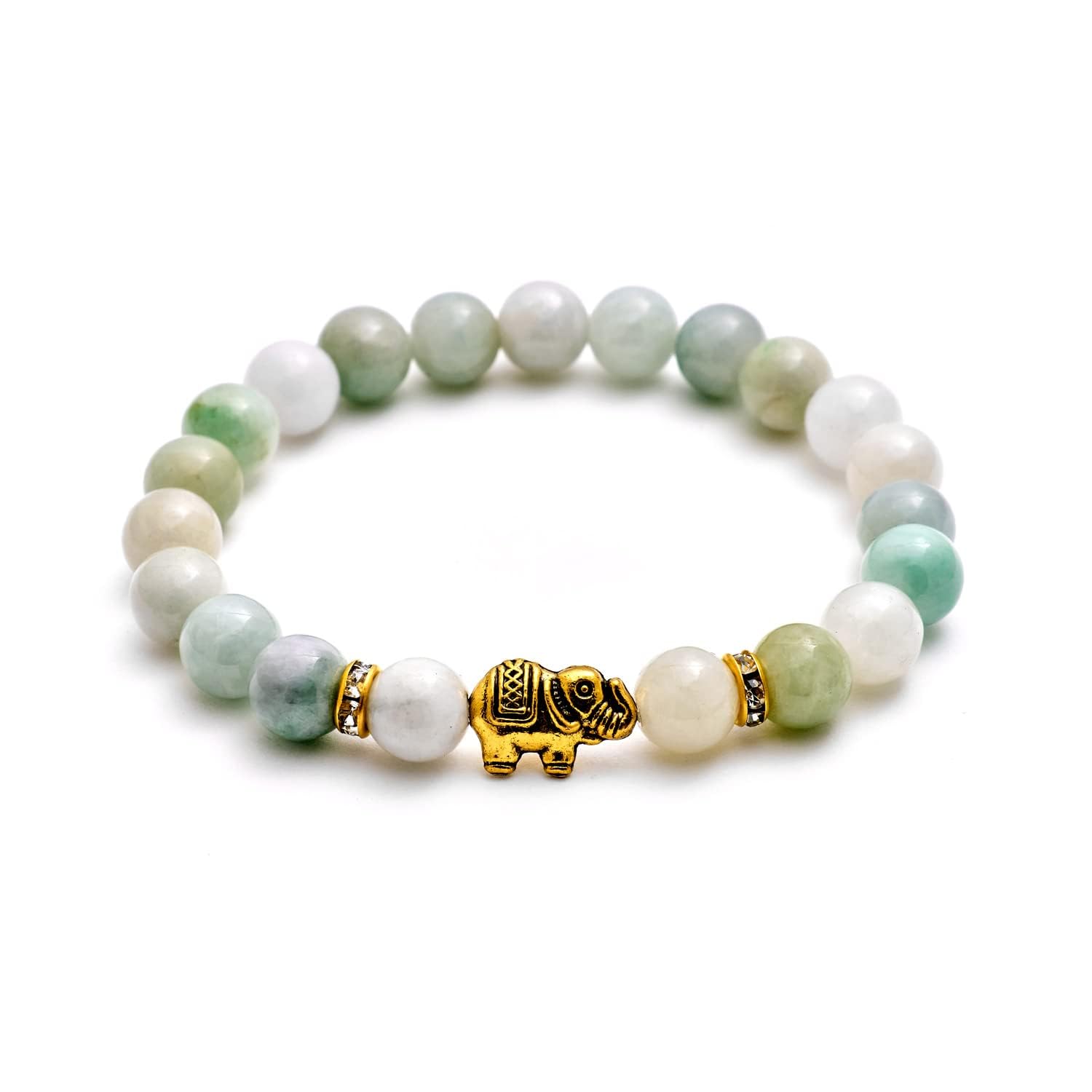 Elefant Armband - Naturstein geprüft in Deutschland, mit echten Naturstein Perlen und Kristall Highlights - Naturstein Armband mit Echtheitszertifikat für Damen und Herren