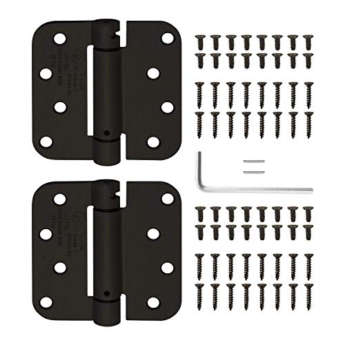 Nuk3y Commercial Grade Heavy Duty, UL Rated 4"" x 4"" Spring Hinge 5/8"" Radius, 2 Pack (Oil Rubbed Bronze)
