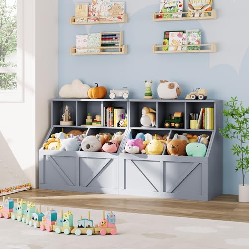 GarveeHome Kids Toy Storage Organizer, Kids Bookshelf and Toy Storage, Toddlers Bookshelf Toy Organizer for Kids Rooms Playroom Bedroom Nursery Daycare, Gray