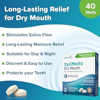 XyliMelts Dry Mouth Relief Discs Mild Mint (40 Count) – Xylitol Oral Adhering Tablets for Nighttime or Day Use, Long-Lasting Dry Mouth Relief & Saliva Support