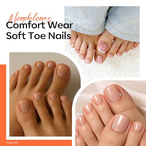 Image of Modelones Extra Short Toe Nail Tips, Square Toe Nail Tips Full Cover 510PCS 15 Sizes for Natural Wear Toenails Press On Pre-Etched Soft X Nail Gel Fake Toenail Matte Toe Tips for DIY Salon Use