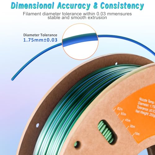 Image of ERYONE Silk Dual Color PLA Filament 3D Printer 1.75mm + /- 0.03mm, Bicolor Filament Two Tone PLA 250g(0.55lbs) Cardboard Spool, Blue Green