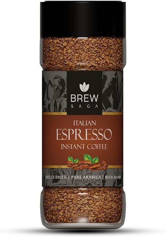 Italian Espresso Instant Coffee | 100% Arabica | Freeze-Dried | Flavoured Coffee | No Added Sugar | Makes 30 Cups | Morning Starter | Cafe Coffee At Home | 50 Gram, Granule, Bottle