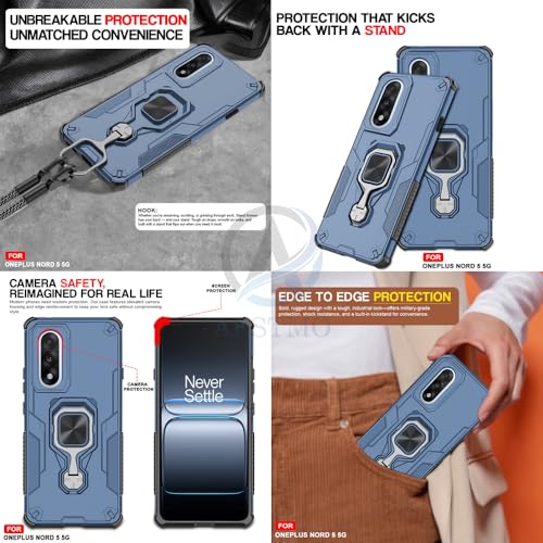 Image of AESTMO Armor Back Cover for OnePlus Nord 5 5G | Ring Holder & Kickstand & Camera Protection in-Built | 360 Degree Protection Back Case Cover (Blue)