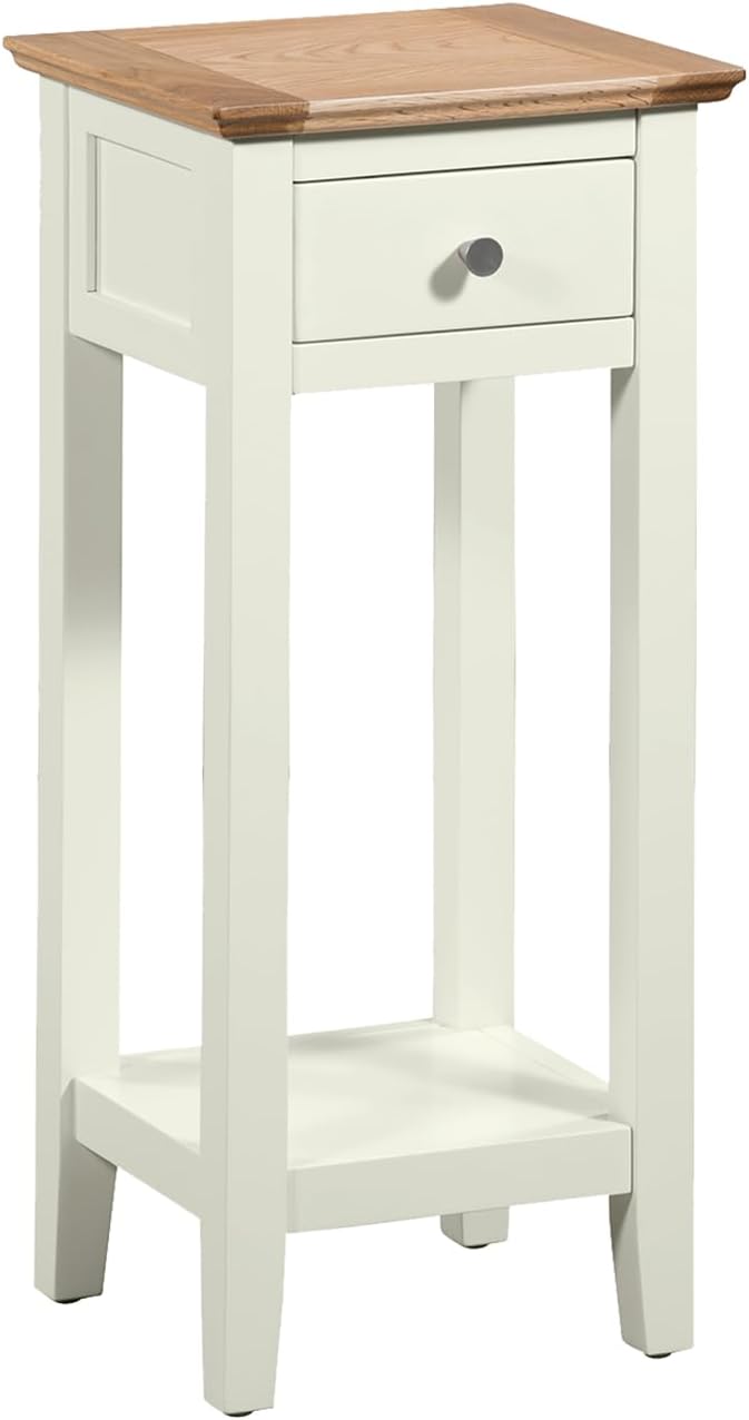 Hallowood Furniture Clifton Oak Tall Off White Painted Console Table with Light Oak Top, Wooden Side Table with Drawer and Shelf, Hallway Telephone Table, Narrow Side Table for Living Room