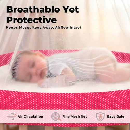 Image of VParents Sleeping Essentials with Mosquito Net & Spring with Window Stand, Small Dot (Red)
