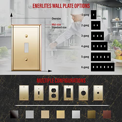 Image of ENERLITES Toggle Light Switch Metal Wall Plate, Stainless Steel Switch Cover, Corrosion Resistant, Mid-Size 1-Gang 4.88 inch x 3.11 inch, Stainless Steel 201, 7711M-PB, Polished Brass