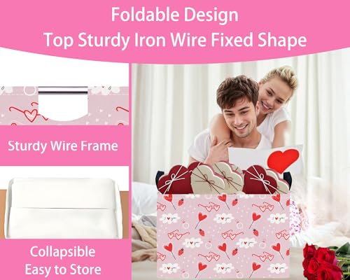 Image of Valentines Day Basket Large Foldable Heart Shaped Storage Box for Gifts Kids Empty Storage Bins Rectangular Toy Organizer Decor (Love Glasses Lollipop)