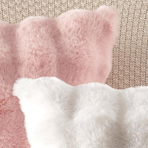MIULEE Plüsch Kissenbezug 40x40 cm Kissenbezüge Flauschig Kissen Sofakissen Fell Beide Seiten Kurze Wolle Dekokissen Luxus Square Kissenhülle für Sofa für Schlafzimmer Waschbar Deko Weiß 2er Set