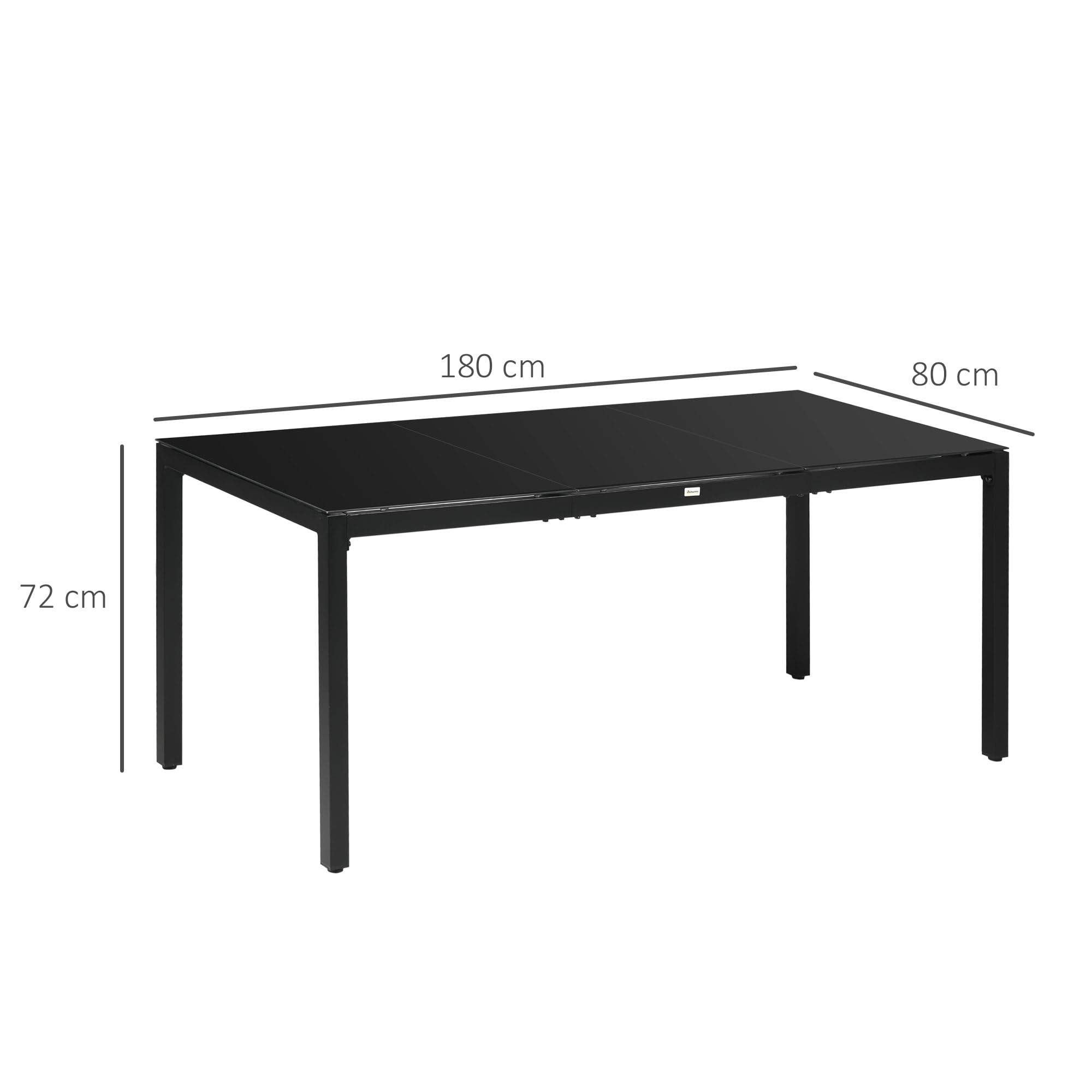 Outsunny Tavolo da Giardino Rettangolare per 8 Persone in Alluminio e Vetro Temperato, 180x80x72cm, Nero