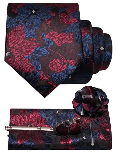 Image of JEMYGINS Mens Tie and Lapel Pin Necktie Pocket Square Cufflinks and Tie Clip Sets for Business Casual 5PCS