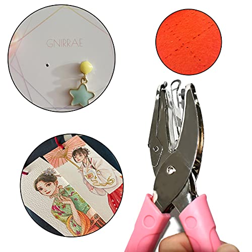 Handheld Hole Paper Punch Puncher For Craft Paper Tags Clothing Ticket Diy Scrapbook Tool, With Pink Soft Handheld Grip (Small Circle 1/16 Inch) #TOP2
