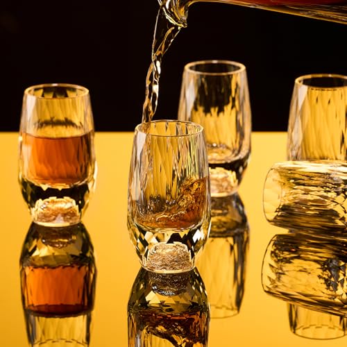 Image of DUJUST Shot Glasses with Diamond Design (1.5oz), Crystal Shot Glass Set Decorated with 24K Gold Leaf Flakes, Luxury Shot Cups, BPA-Free & Lead-Free, Perfect for Decor & Collection - 6 pcs
