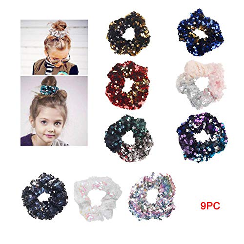 Two-color Mermaid Sequins Girl Hair Scrunchies Tie Bobbles Hair Band Women Ladies Children Hair Ring Ropes Ponytail Hair (9pc)