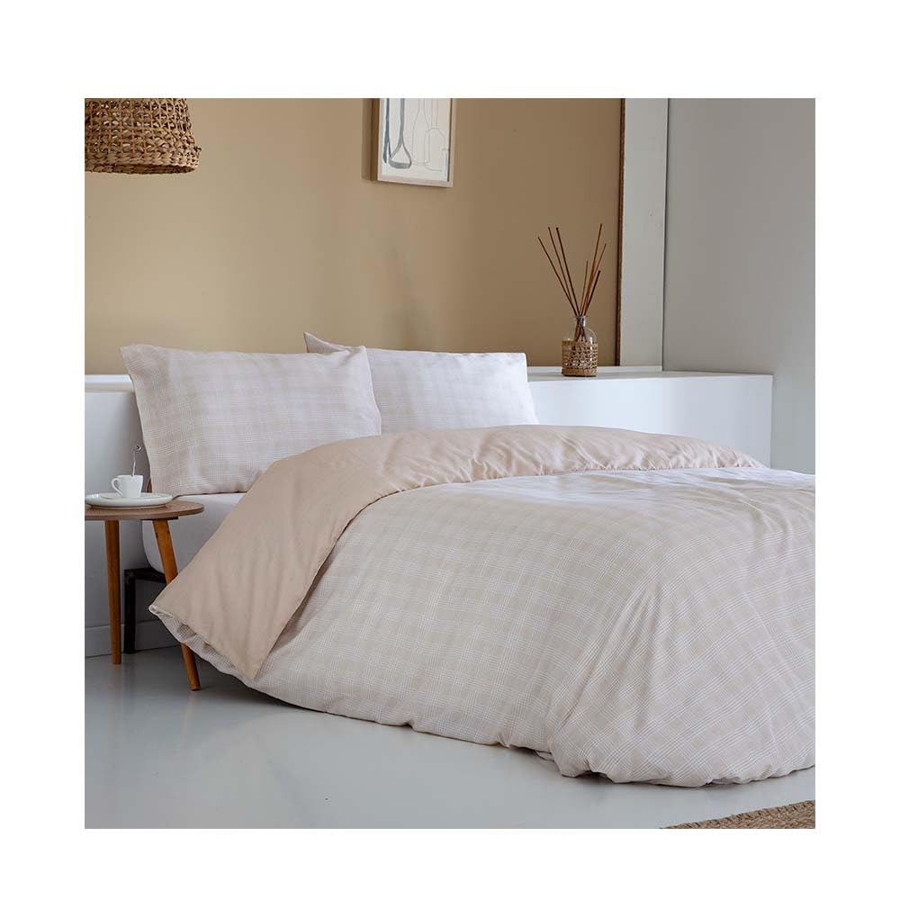 COTTON ARTean Funda Nórdica Cama 150 Satén Algodón 200 Hilos NERVION Beige. Funda edredón 240x220 + 2 Fundas de Almohada. Cierre Botones.
