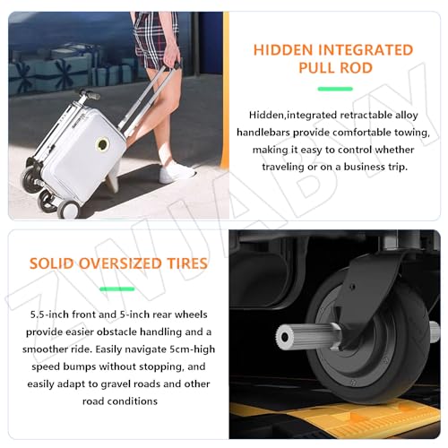 ZWJABYY Rideable Smart Suitcase 20L Carry-On Electric Luggage Smart Riding Scooter Suitcase,Ride on Scooter Luggage for Adult, Waterproof and Lightweight,with USB Port,TSA Lock A-Black