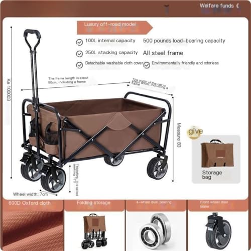 Carrito utilitario plegable, carro de camping resistente con ruedas giratorias, carrito plegable portátil para playa, jardín, comestibles y portón trasero