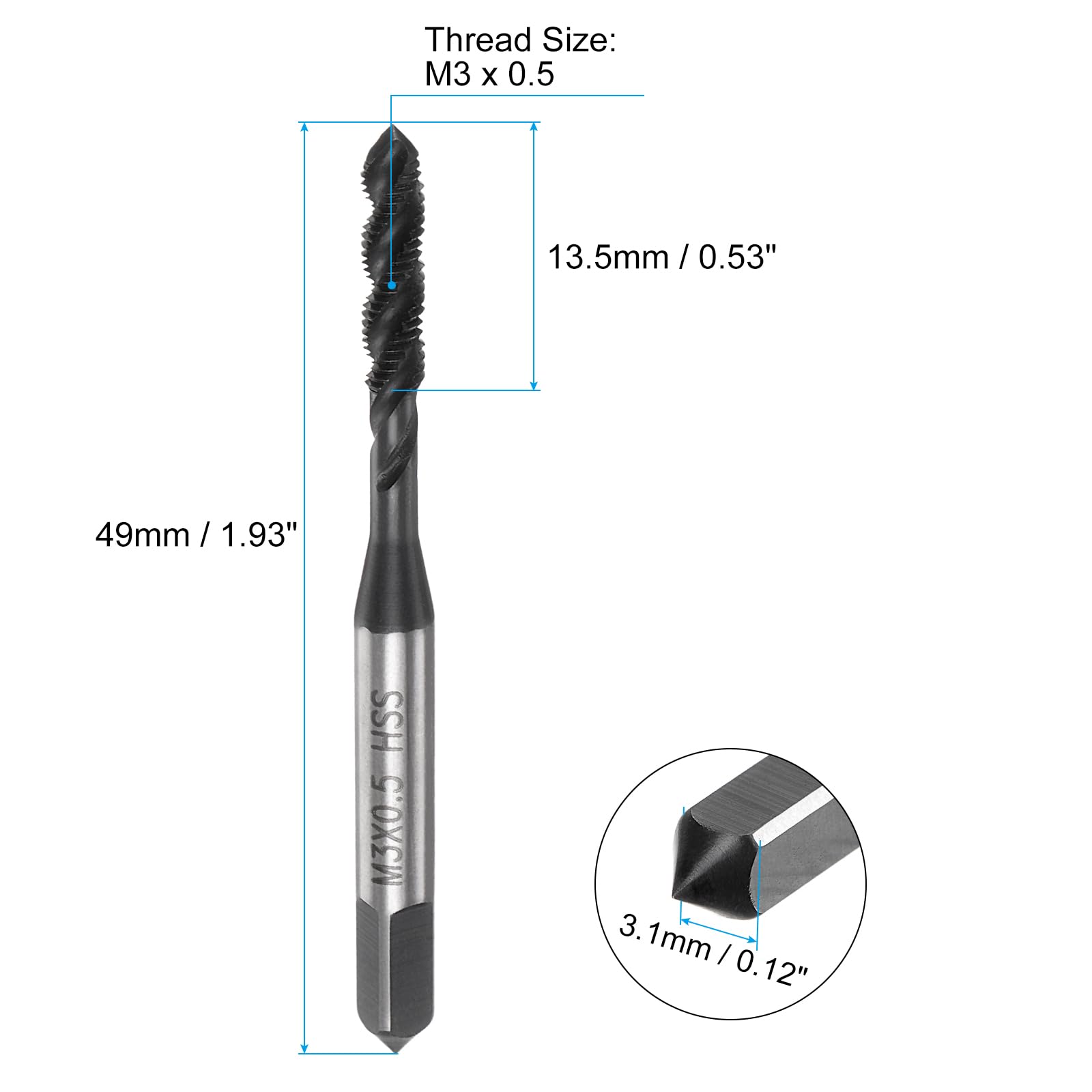 Uxcell M3 X 0.6 Plug Tap – H2 Metric Hand Threading Tool, 9CrSi Alloy Steel, Straight Flute, Right Hand Cutting, 50mm Length