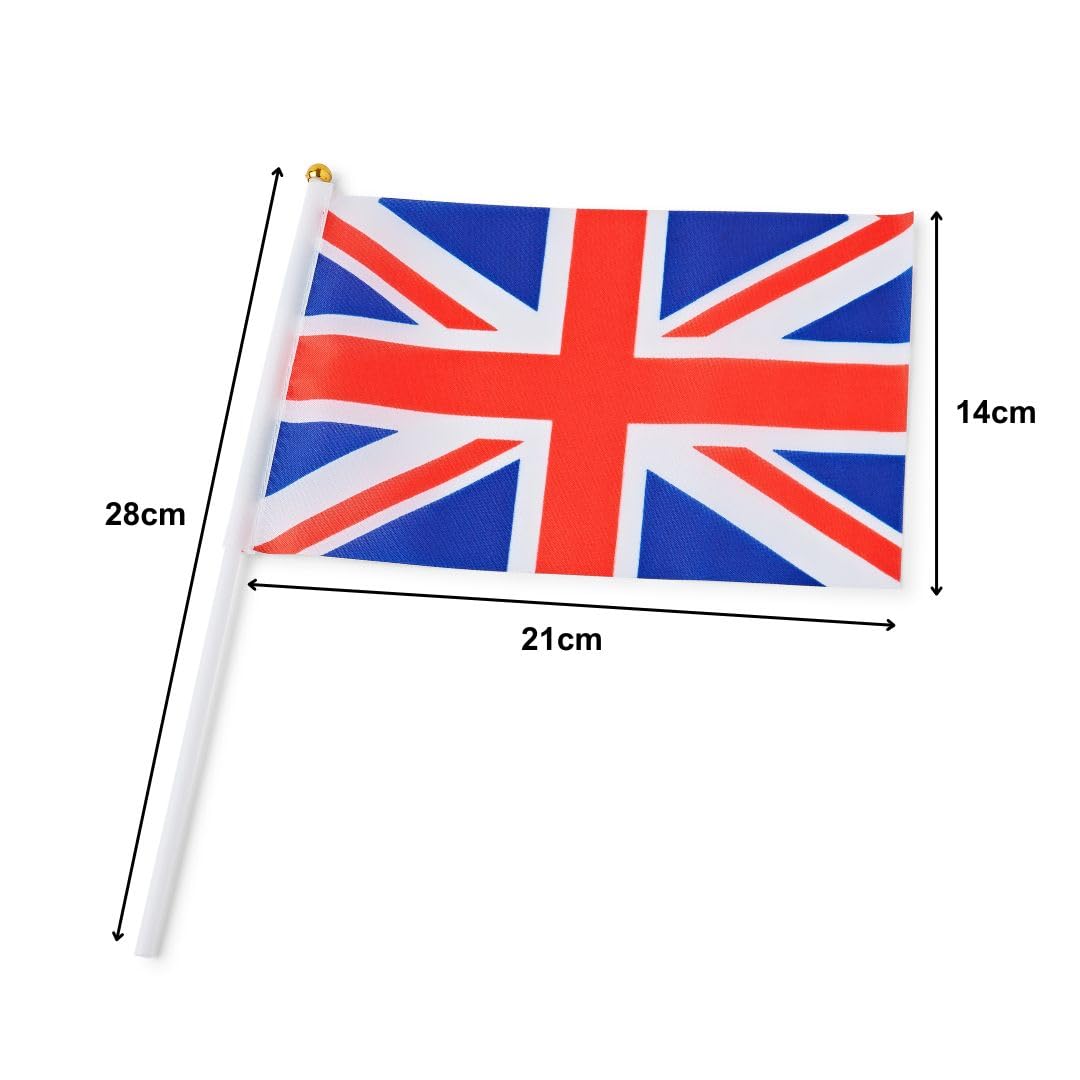 Runesol 12 Pack Hand Held Union Jack Flags, 14cm x 21cm, Mini Flags on Sticks, Perfect for Sports Events & Celebrations - Image 2