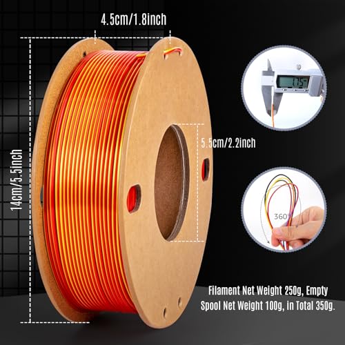 Image of Silk Tricolor PLA+ 3D Printing Filament 1.75mm, 250g x6 Spools Bundle - Each Spool Tricolor Combination (Sky Blue, Purple, Red, Black, Rose Red, Orange, Yellow, Gold, Silver, Copper)