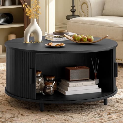 Lefurture 31.5 Inch Round Coffee Table, Mid-Century Modern Coffee Table