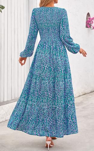Image of PRETTYGARDEN Women's Fall Dresses 2026 Long Sleeve Flowy Casual Floral Maxi Dress Crew Neck Smocked Tiered Long Dress