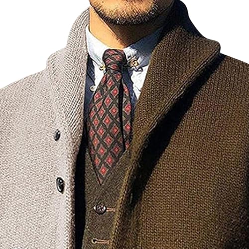 Men Color Block Sweater Cardigans Shawl Collar Long Sleeves Knitted Lightweight Button Up Knit Cardigan2