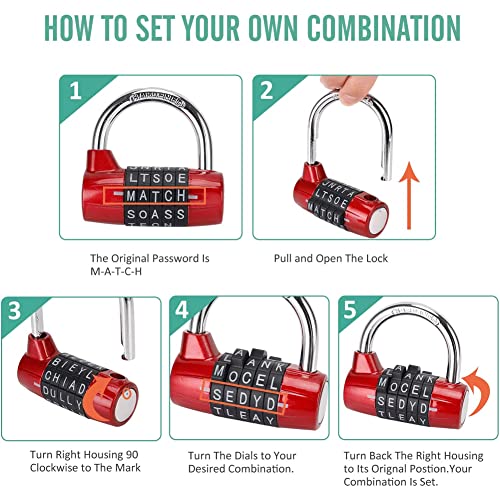 Gym Locker Lock,5 Letter Word Lock,5 Digit Combination Lock,Safety Padlock For School Gym Locker,Sports Locker,Fence,Toolbox,Case,Hasp Storage (Red) #TOP6