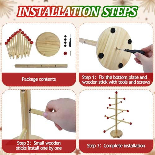 Christmas Tree Ornament Stand Holder with Arms, 17.8\" Wooden Holiday Ornament Display Rack Decorative Christmas Ornaments Display Hangers for Hanging Xmas Farmhouse Home Decorations - Thumbnail 4