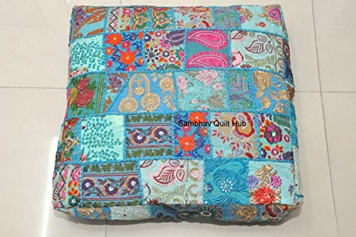 Patchworkowa poduszka kwadratowa 89 cm x 89 cm duża w pudełku hipoalergiczna kwadratowa nadziewarka najlepsza do medytacji poduszka podłogowa, poduszka otomana, legowiska dla psów, leżanki, legowiska dla zwierząt domowych (turkusowa)