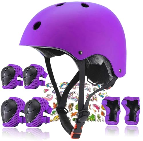 Image of FOOKCIAN Kids Helmet,Toddler Skateboard Helmets for Ages 2-3-5-8-14 Years Boys Girls with Knee and Elbow Pads Wrist Guards fit Roller Skates,Skateboarding,Skating Scooter Adjustable Kids Helmet