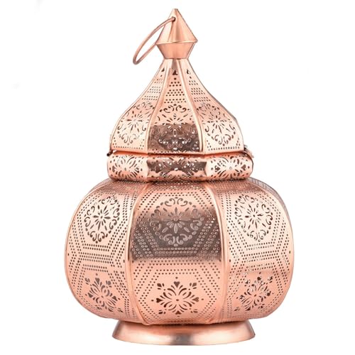 Lampe et lanterne Marrakech dans un en métal de 30 cm de haut | Lampe de table Photophore Mahana Cuivre comme décoration orientale du Ramadan