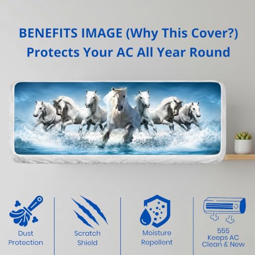 Image of Printed Split Ac Cover Indoor Unit For 1.5 Ton Capacity AC, Inner Unit Ac Cover, All Weather Cover /Attractive Digital Prints /Dustproof /Silken water-resistant Split Ac Cover ( 7Horses )